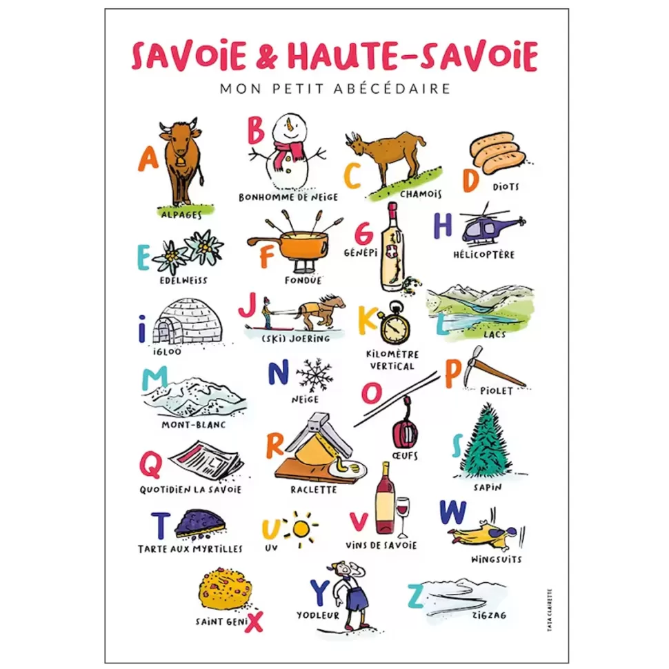 Tata Clairette Décoration>Affiche Abécédaire Savoie et Haute-Savoie - 40 x 30 cm