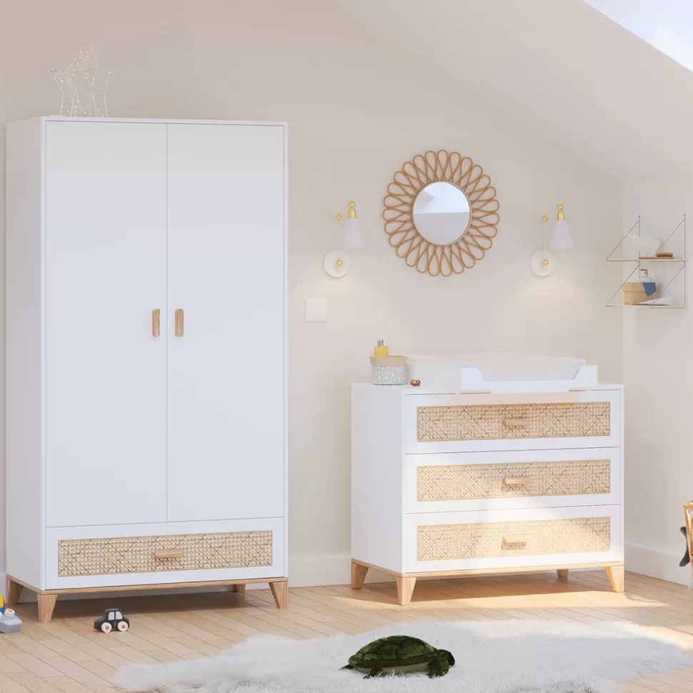 Théo Meuble Bébé>Armoire 2 Portes en Rotin Nami - Neige