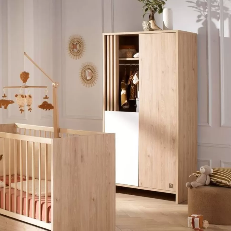 Sauthon Meuble Bébé>Armoire 2 Portes Tokyo - Chêne Suave et Blanc