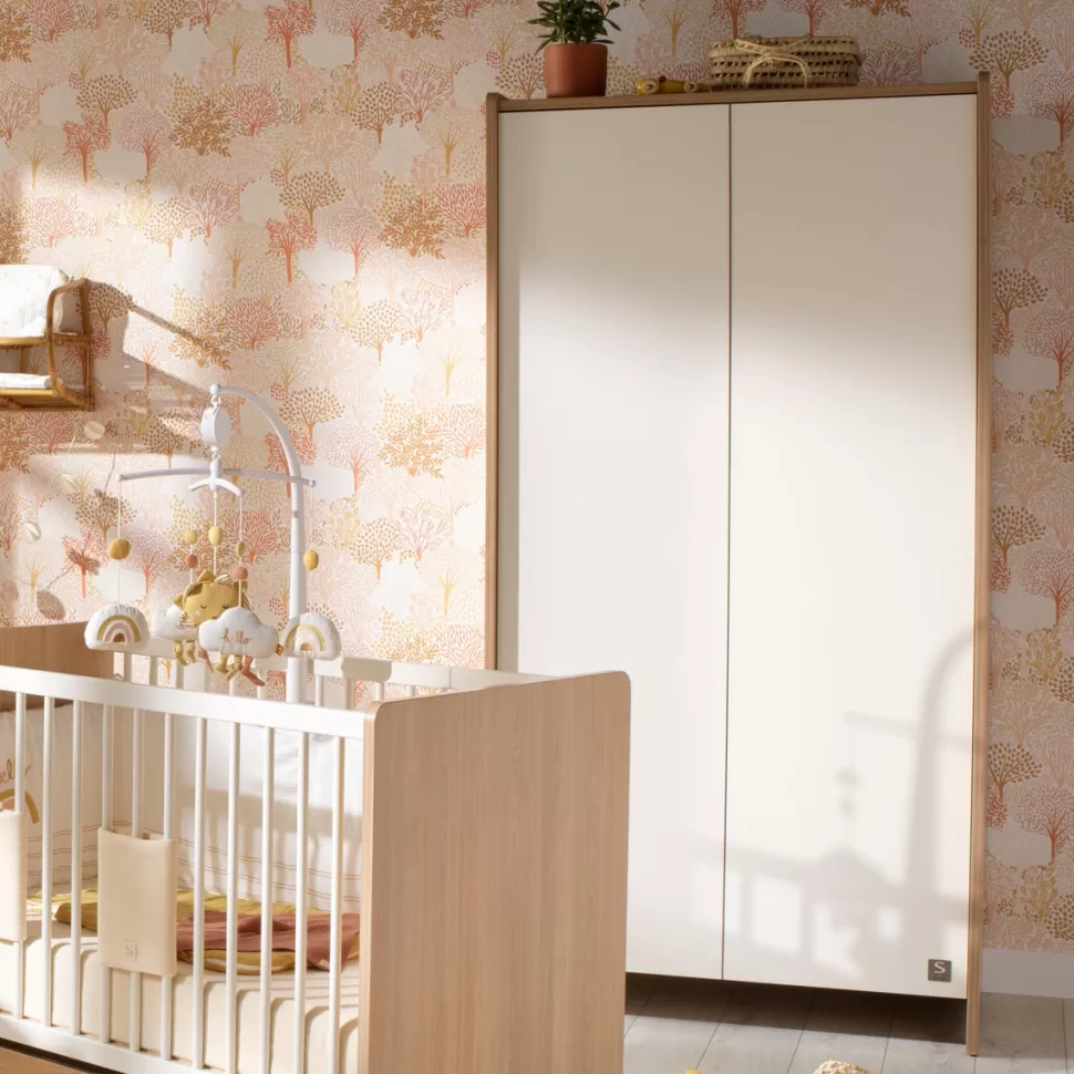Sauthon Meuble Bébé>Armoire 2 Portes Vanille - Chêne Miel et Meringue