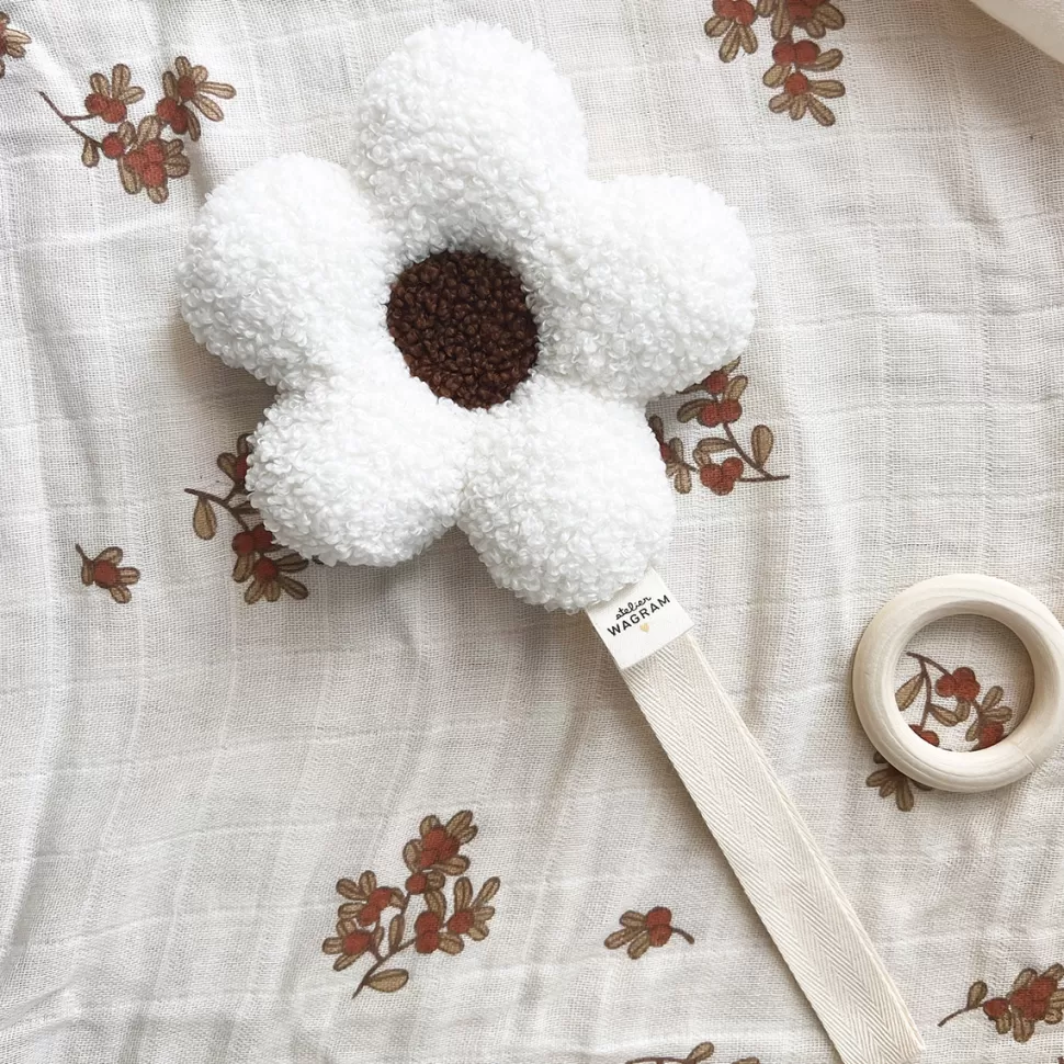 Atelier Wagram Succion>Attache Tétine Hochet Fleur Moumoute - Ecru et Marron