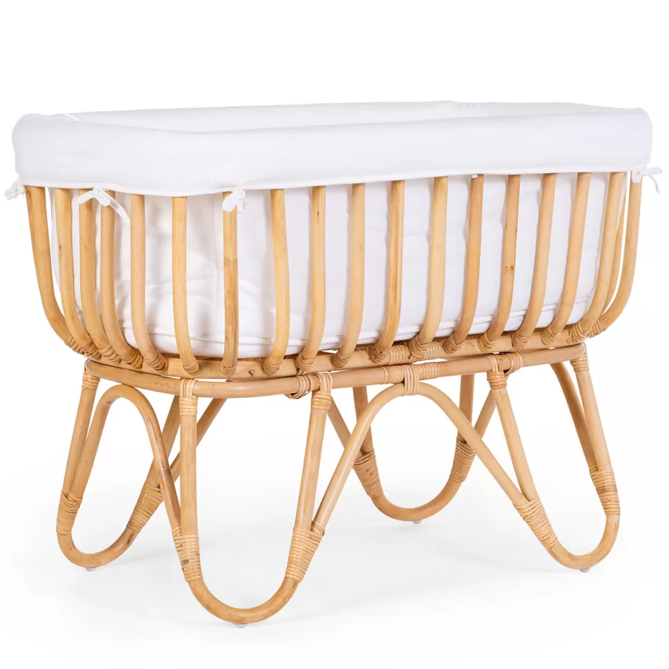 Childhome Meuble Bébé>Berceau en Rotin Rectangulaire Matelas et Habillage - Jersey Ecru