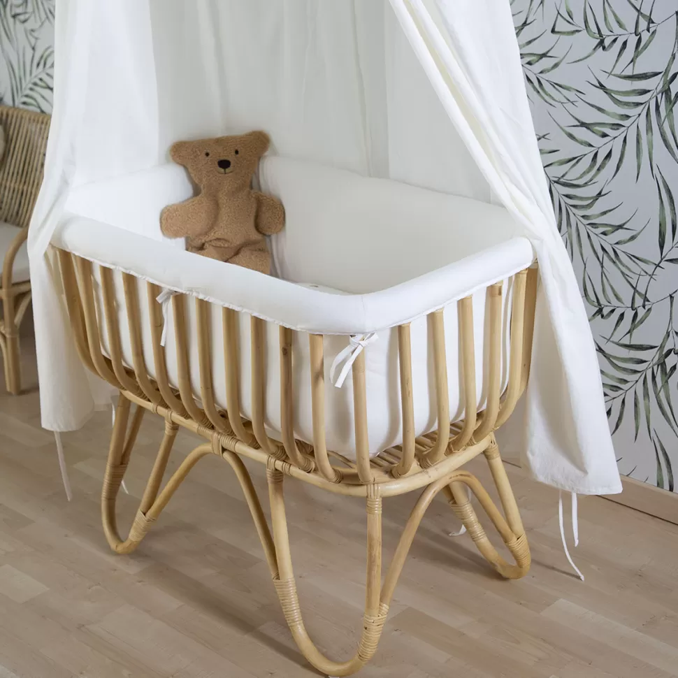 Childhome Meuble Bébé>Berceau en Rotin Rectangulaire Matelas et Habillage - Jersey Ecru