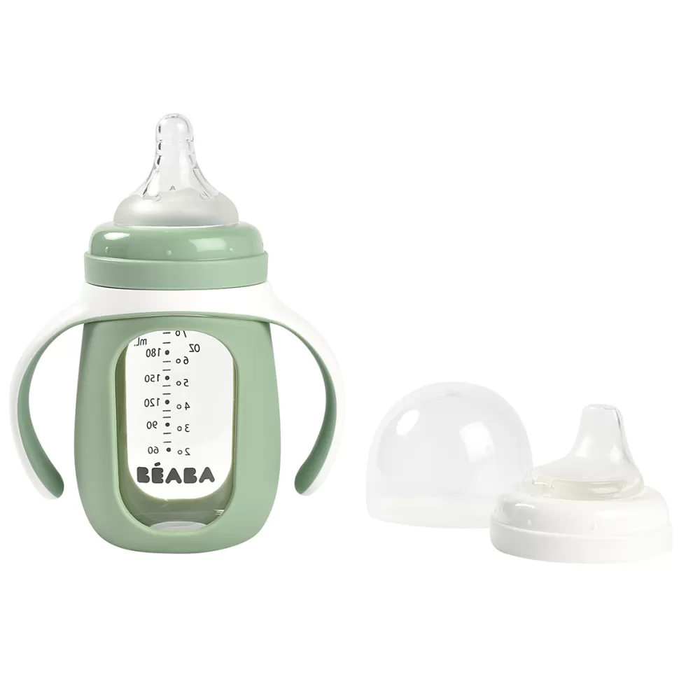 BÉABA Biberonnerie>Biberon Verre d'Apprentissage 2-en-1 Sage Green - 210 ml