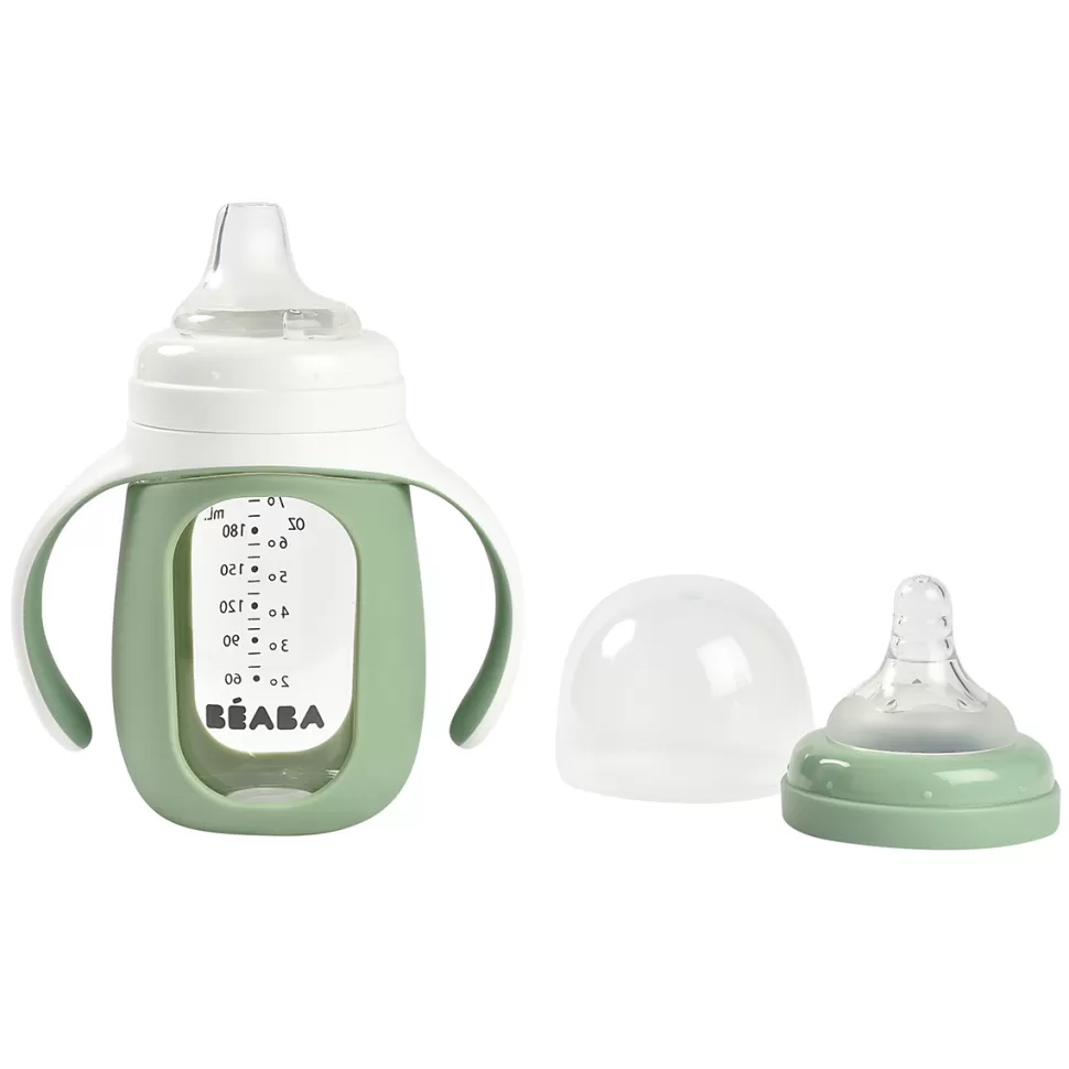 BÉABA Biberonnerie>Biberon Verre d'Apprentissage 2-en-1 Sage Green - 210 ml