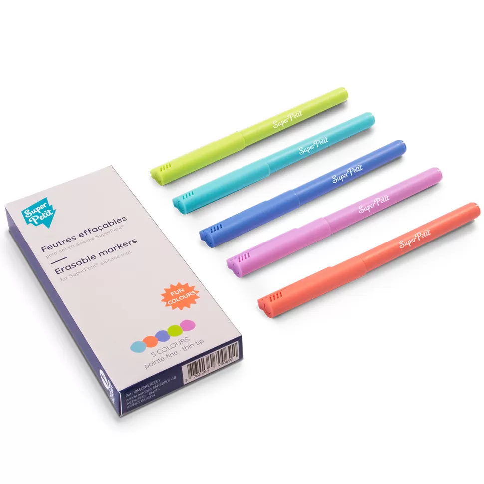 Super Petit Loisirs Créatifs>Boîte de 5 Feutres Effaçables Pointes Fines pour Silicone