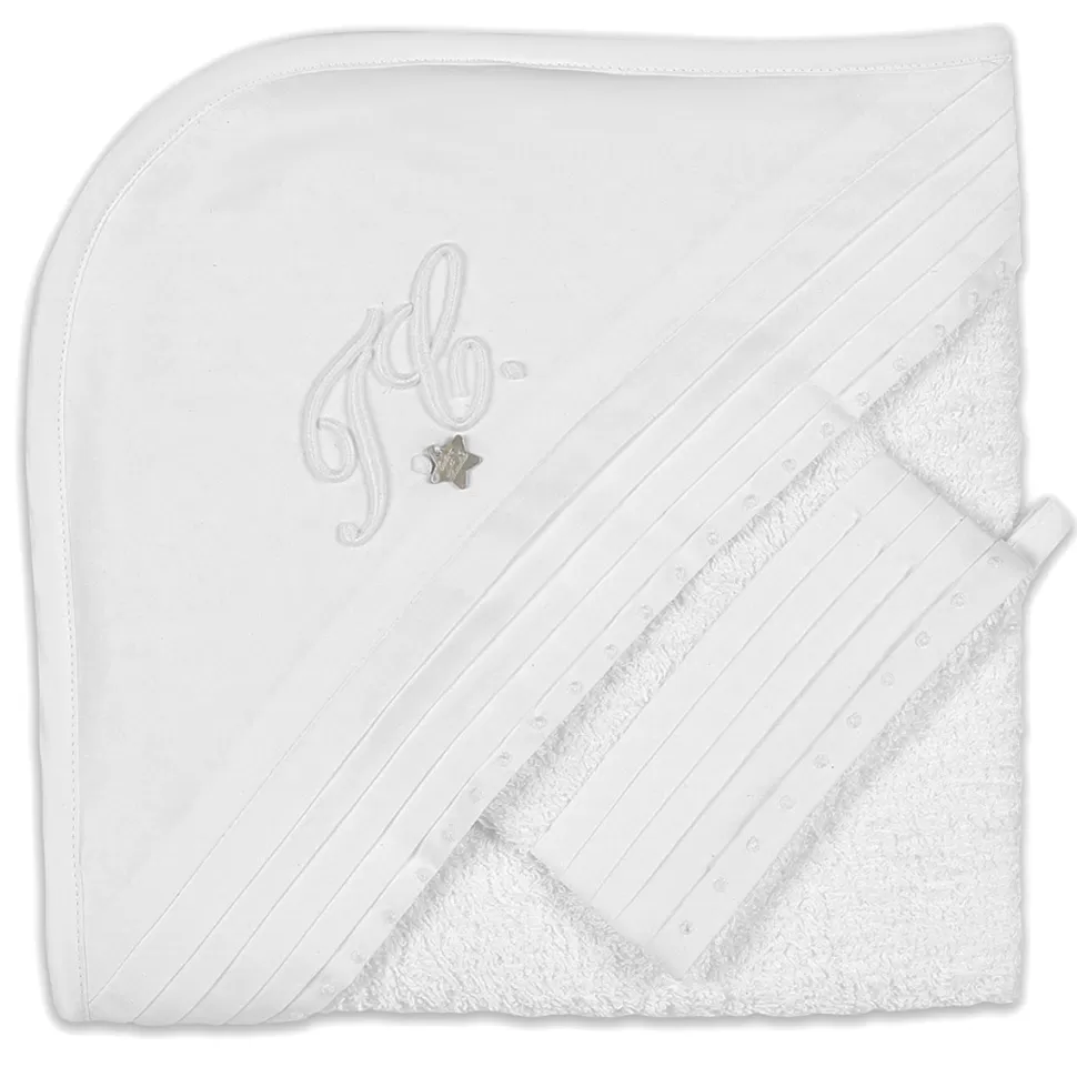 Tartine et Chocolat Textile>Cape de Bain et Gant Monogramme - Blanc