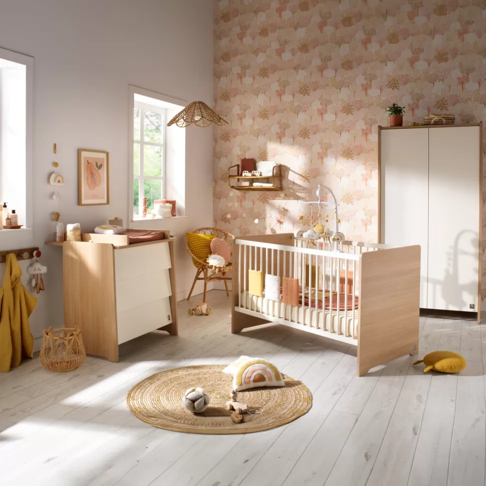 Sauthon Chambre Complète>Chambre Trio Vanille 70 x 140 cm - Chêne Miel et Meringue