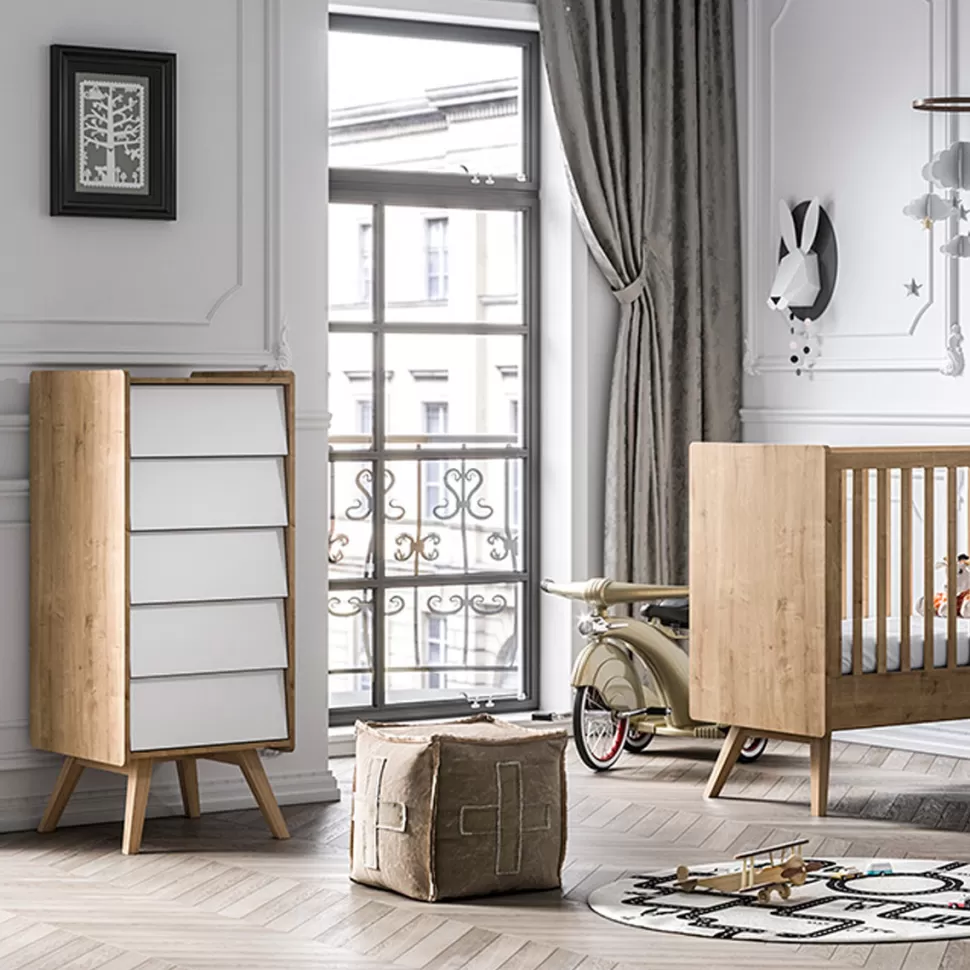 Vox Meubles Meuble Bébé>Chiffonnier Vintage - Chêne et Blanc