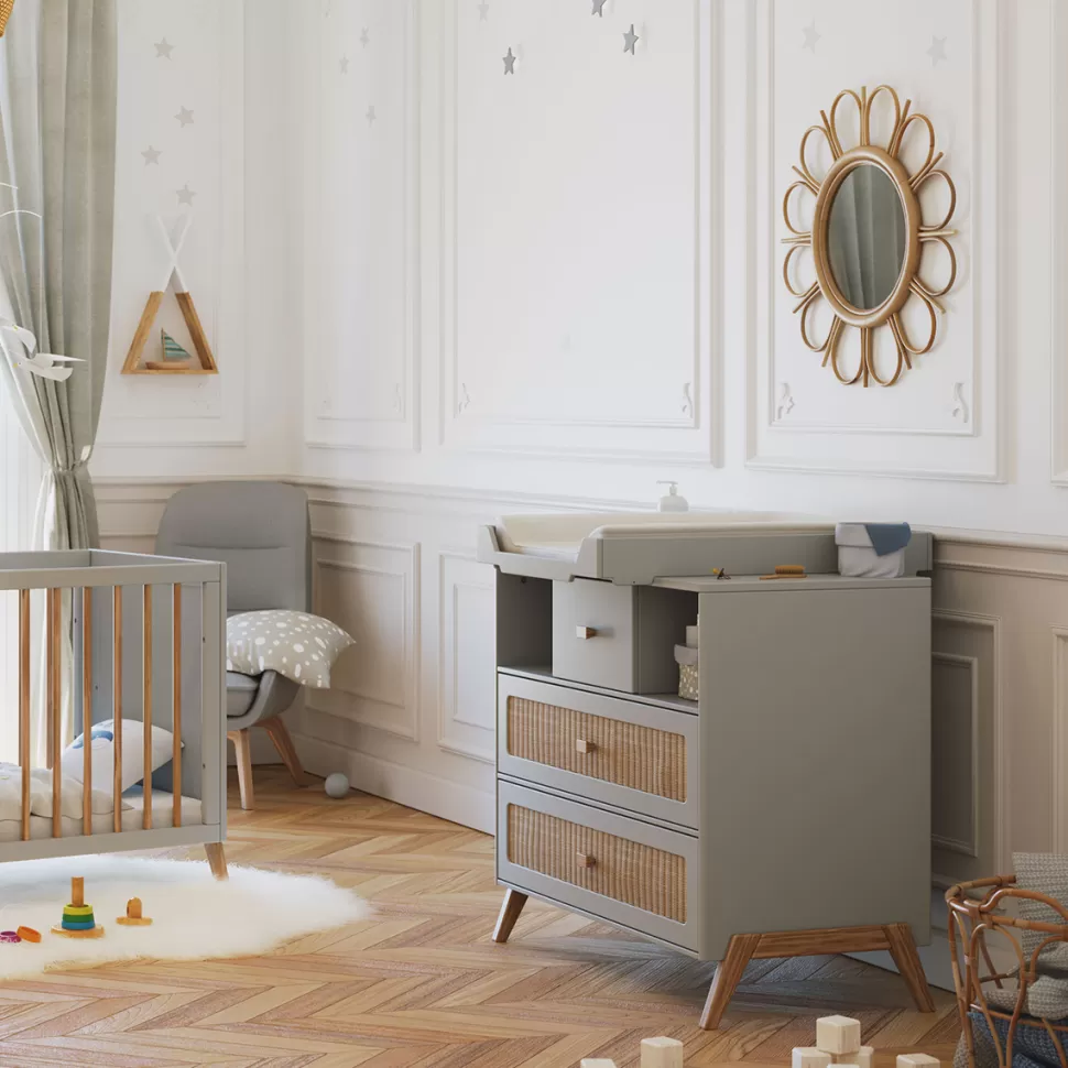 Théo Meuble Bébé>Commode en Rotin et Plan à Langer Marelia - Lune