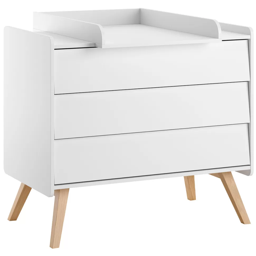 Vox Meubles Meuble Bébé>Commode et Plan à Langer Vintage - Blanc et Chêne