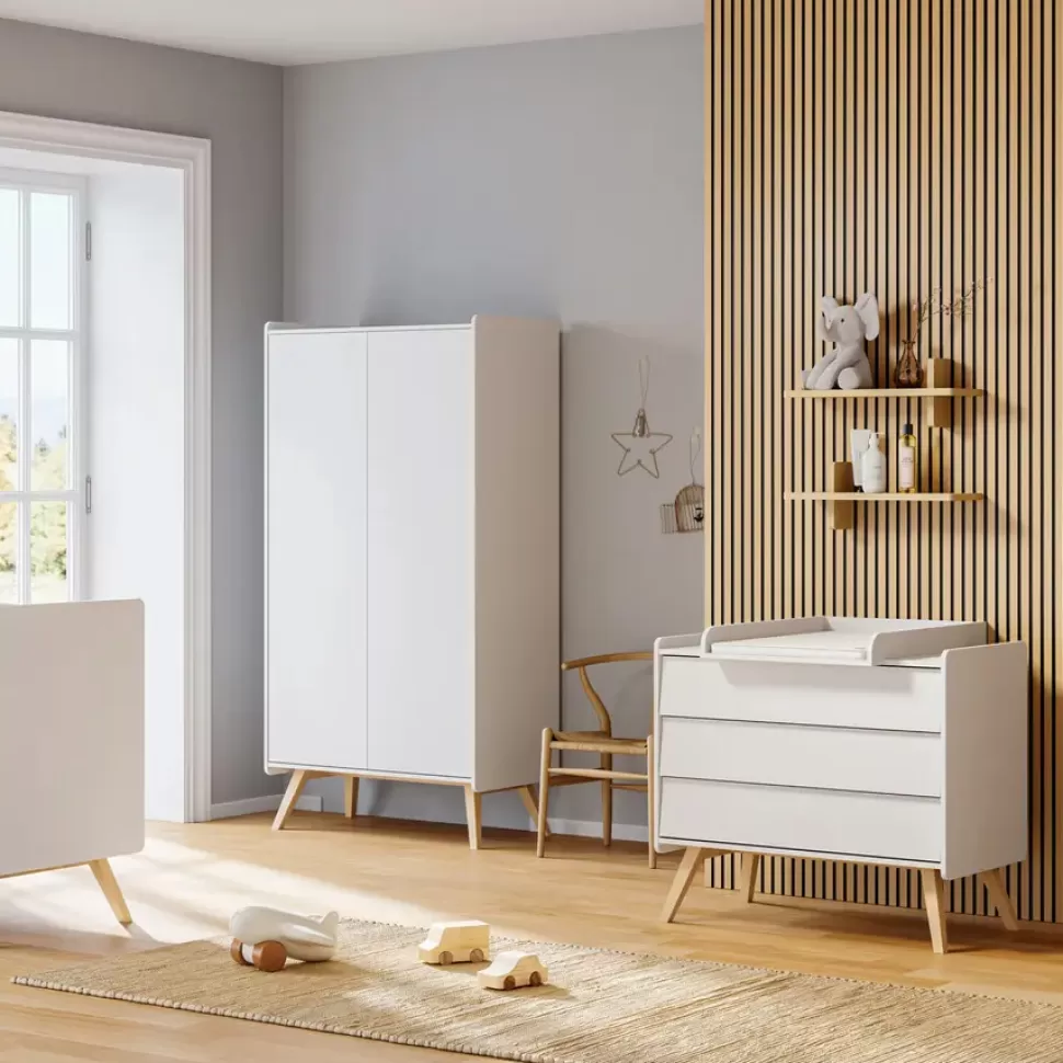 Vox Meubles Meuble Bébé>Commode et Plan à Langer Vintage - Blanc et Chêne