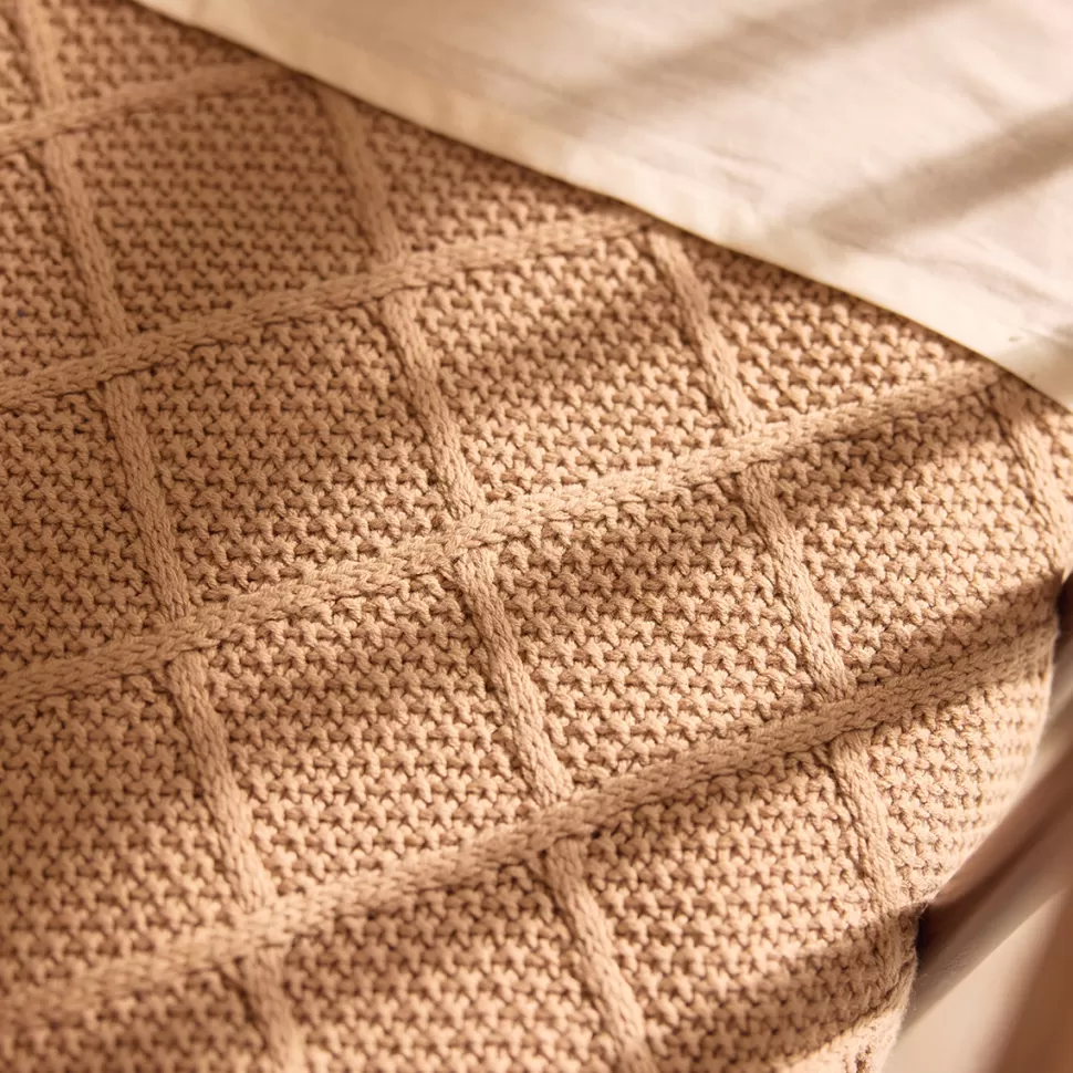 Jollein Literie Bébé>Couverture Berceau Check Knit - Biscuit Teddy Fleece