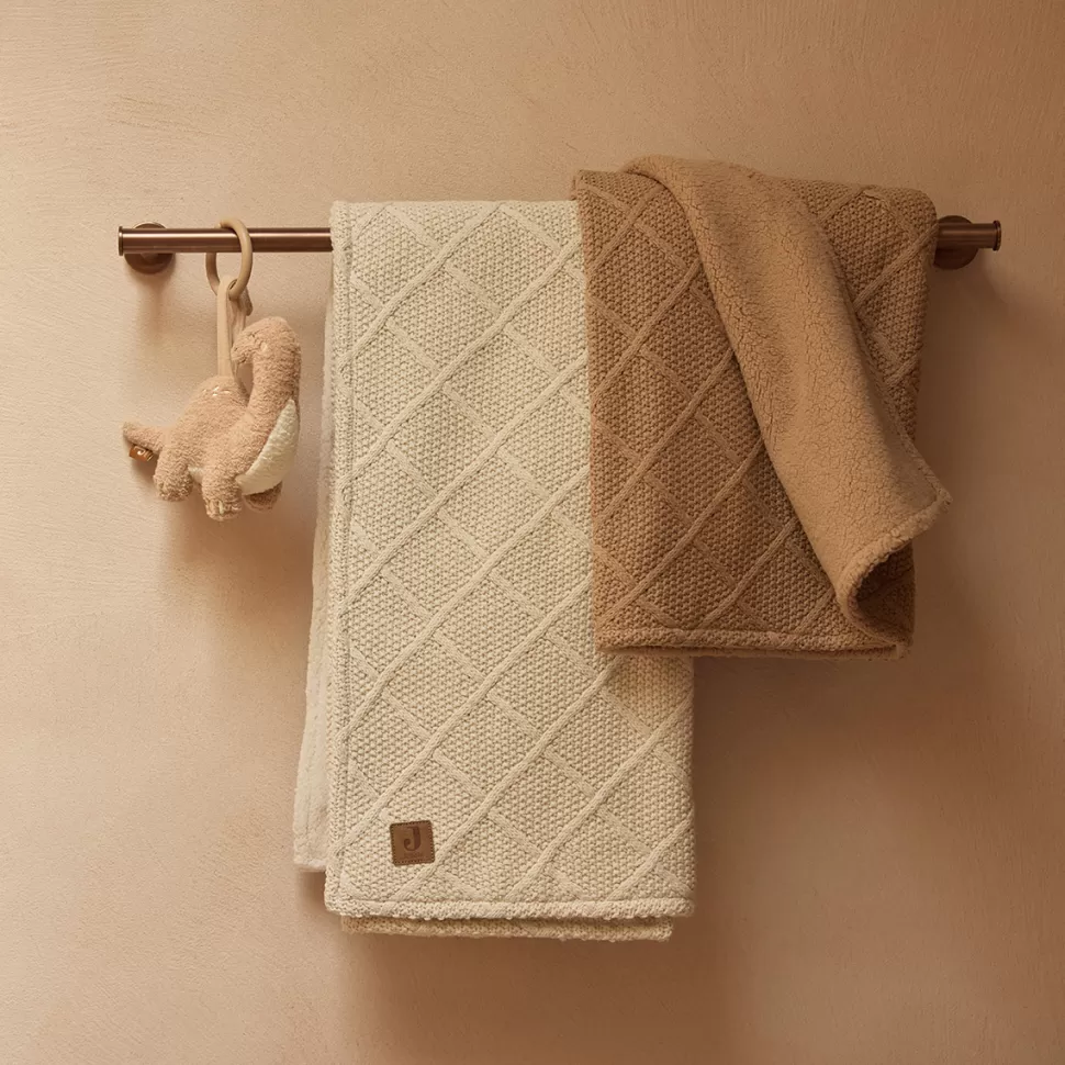 Jollein Literie Bébé>Couverture Berceau Check Knit - Oatmeal Teddy Fleece