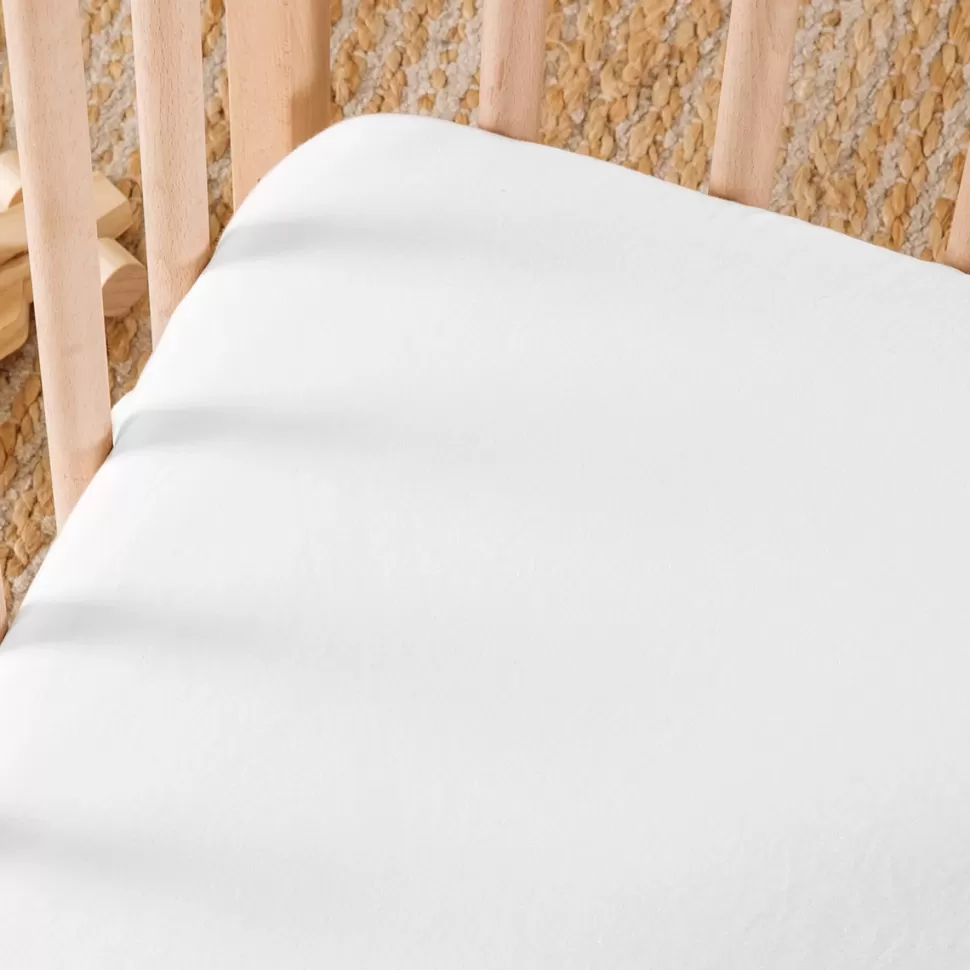 Kadolis Literie Bébé>Drap Housse Satin de Coton Bio Lavé Blanc Craie - 70 x 140 cm