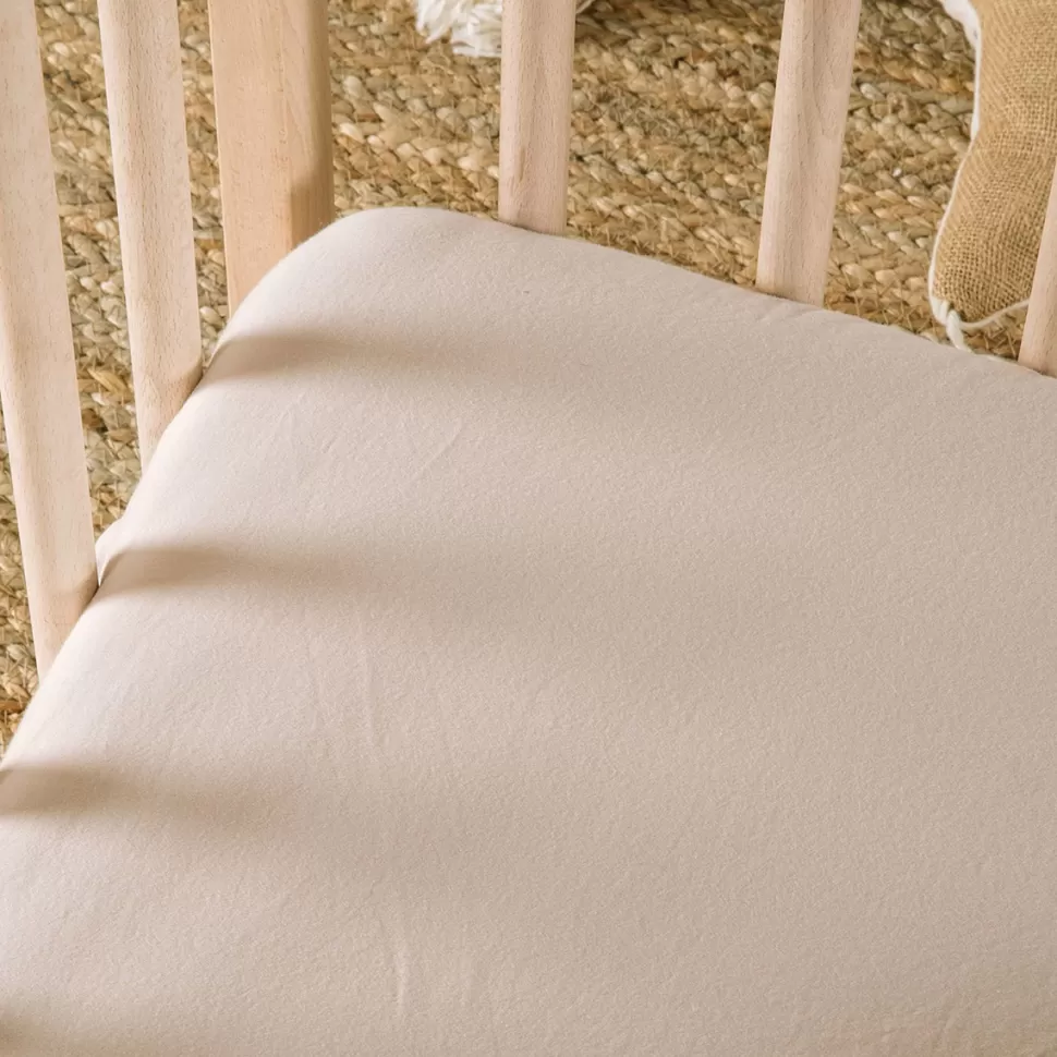 Kadolis Literie Bébé>Drap Housse Satin de Coton Bio Lavé Lin - 60 x 120 cm