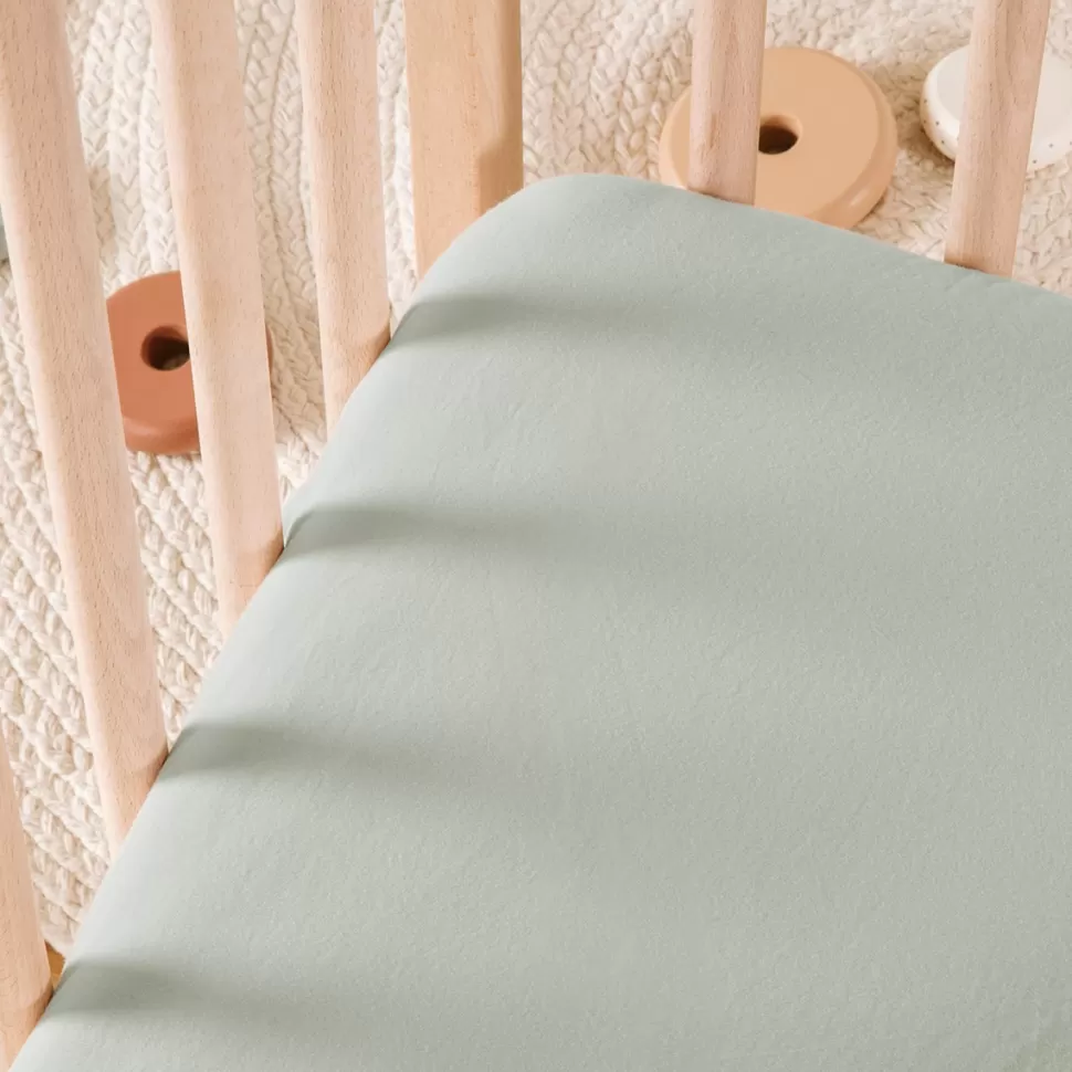 Kadolis Literie Bébé>Drap Housse Satin de Coton Bio Lavé Tilleul - 70 x 140 cm