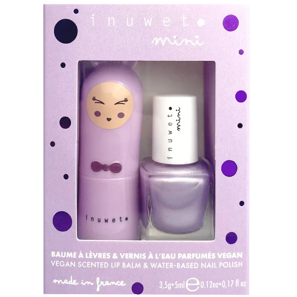 Enfant inuwet Cosmétique Enfant>Duo de Baume à Lèvres Lapin et Vernis à l'Eau - Myrtille