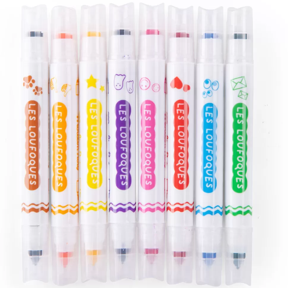 Moulin Roty Loisirs Créatifs>8 Feutres Tampons 2 en 1 - Les Loufoques