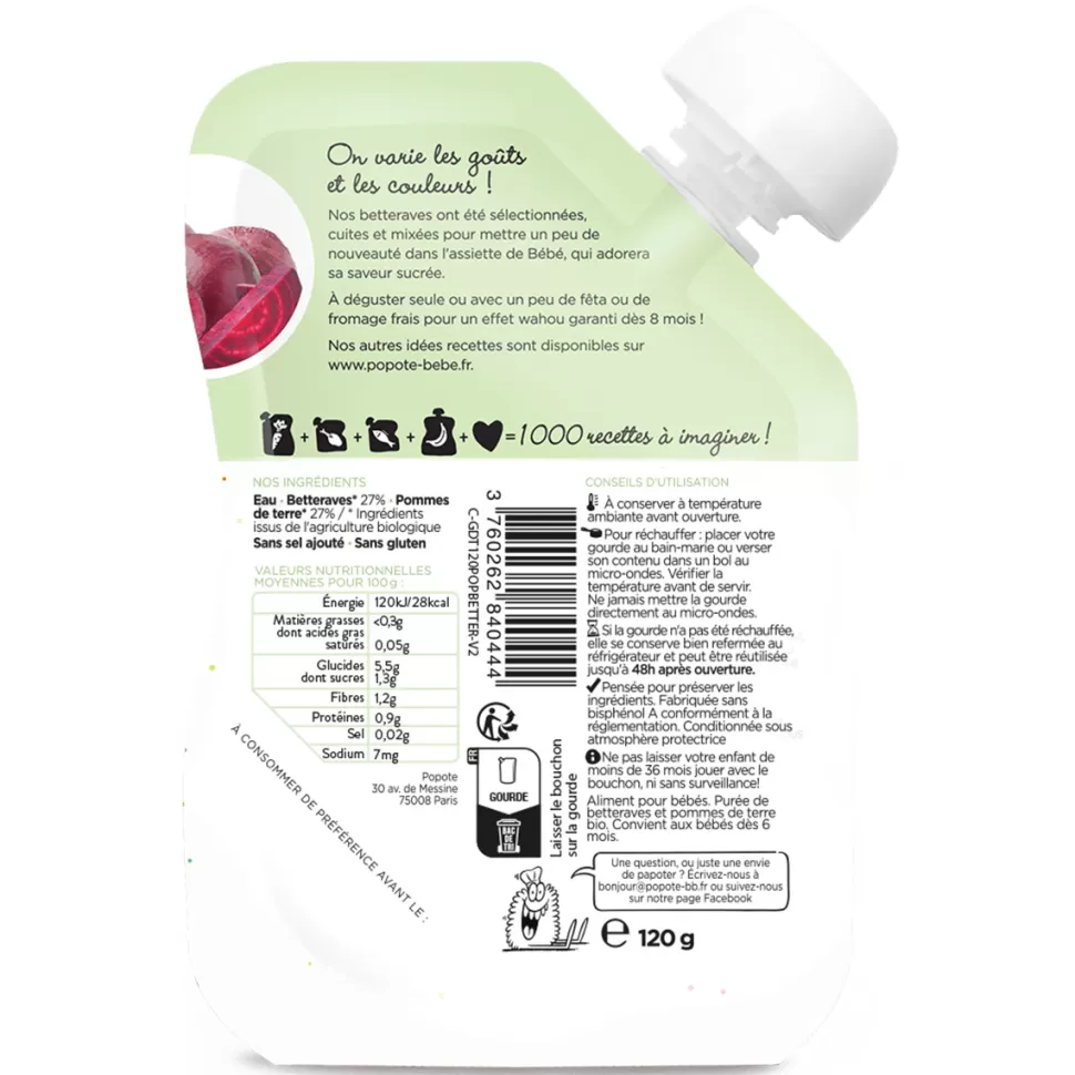 Popote Nourriture Bébé>Gourde Repas Bio Betterave - 120 g
