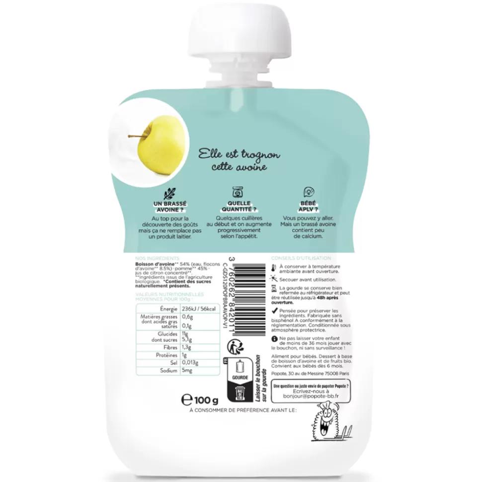 Popote Nourriture Bébé>Gourde Repas Bio Brassé Avoine Pomme - 100 g
