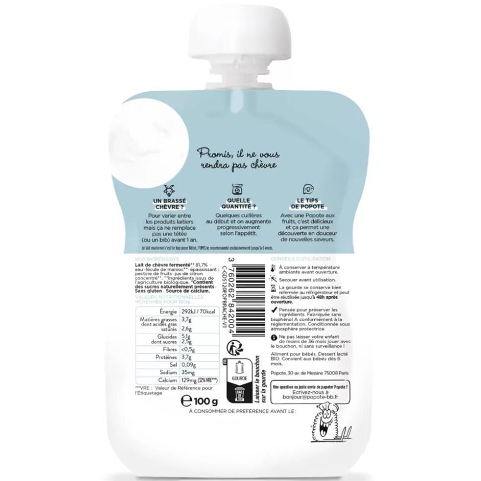Popote Nourriture Bébé>Gourde Repas Bio Brassé Chèvre - 100 g
