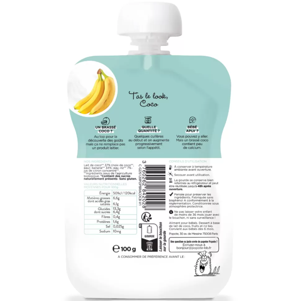 Popote Nourriture Bébé>Gourde Repas Bio Brassé Coco Banane - 100 g