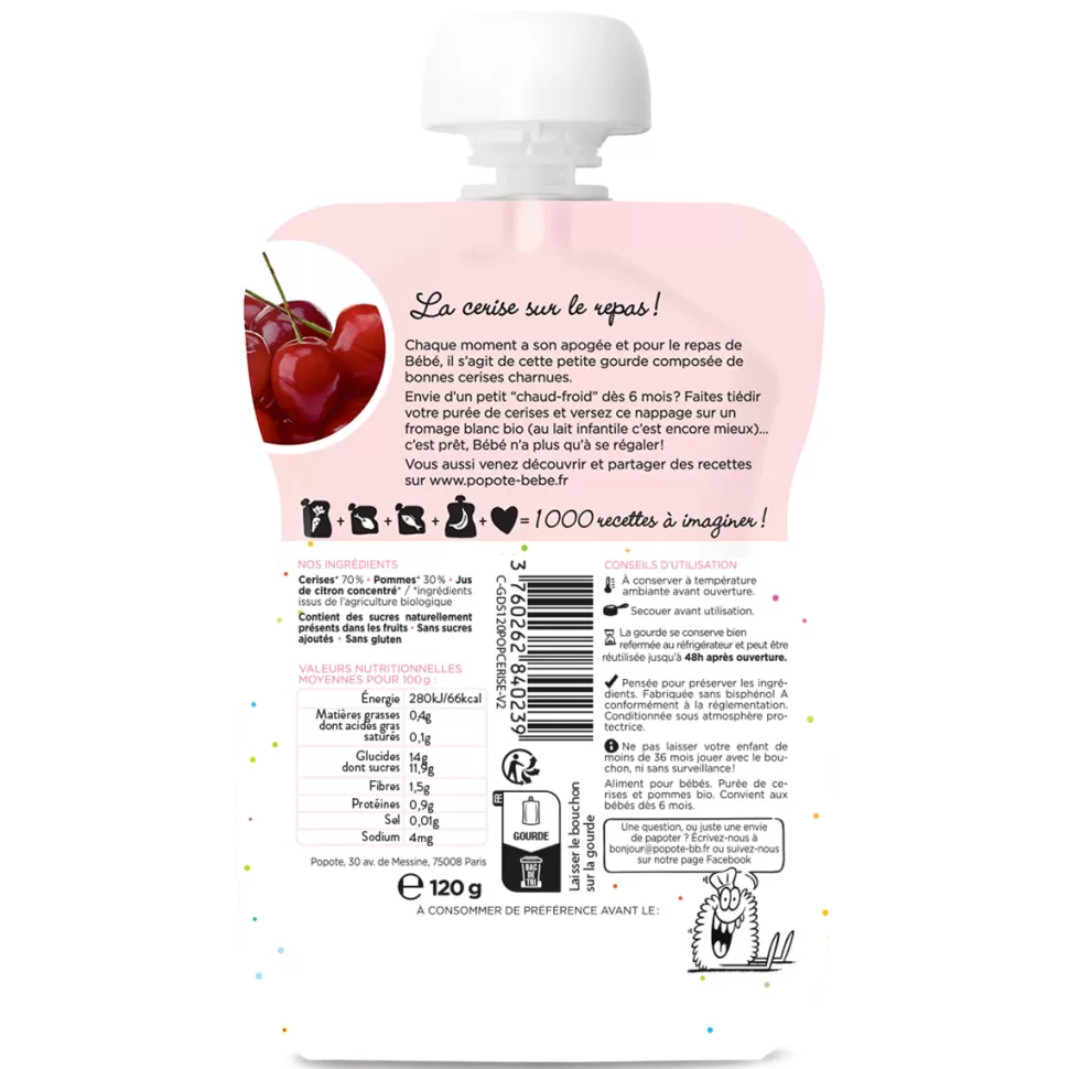Popote Nourriture Bébé>Gourde Repas Bio Cerises - 120 g