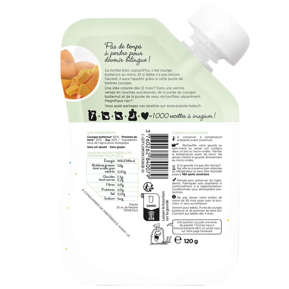 Popote Nourriture Bébé>Gourde Repas Bio Courge Butternut - 120 g