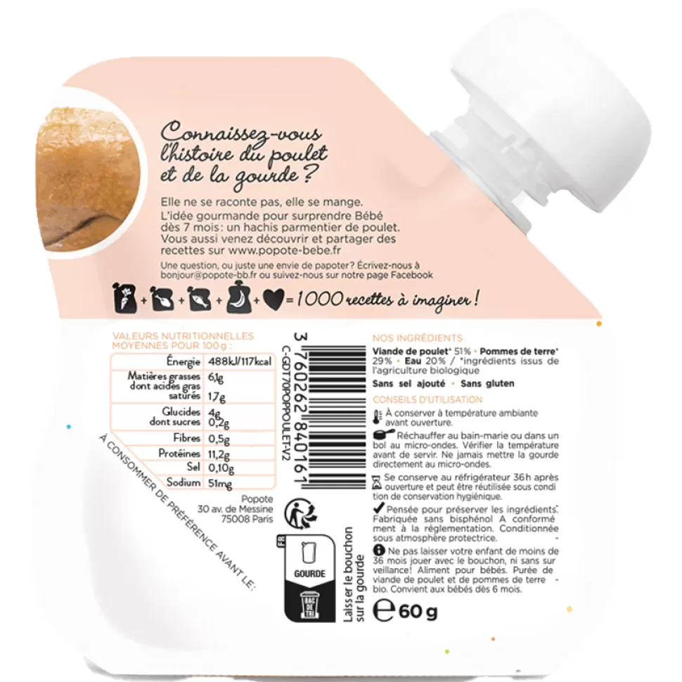 Popote Nourriture Bébé>Gourde Repas Bio Poulet - 60 g