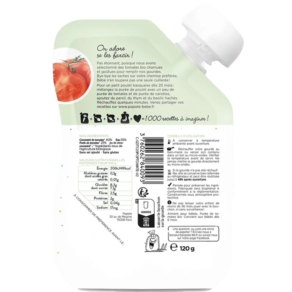 Popote Nourriture Bébé>Gourde Repas Bio Tomate - 120 g