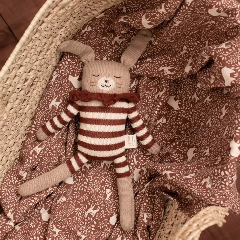 Main Sauvage Doudou>Grand Doudou Lapin - Combishort Rayé Sienne