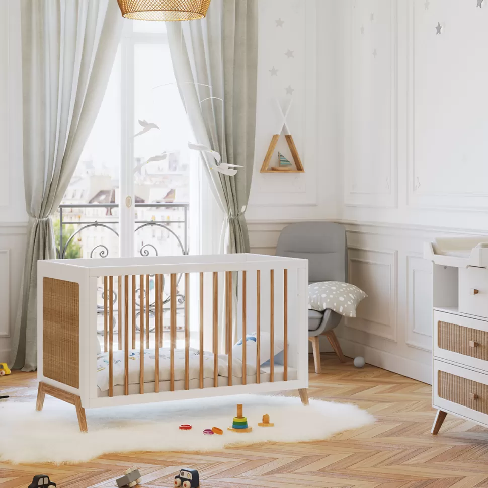 Théo Meuble Bébé>Lit Bébé Evolutif en Rotin Marelia Neige - 60 x 120 cm
