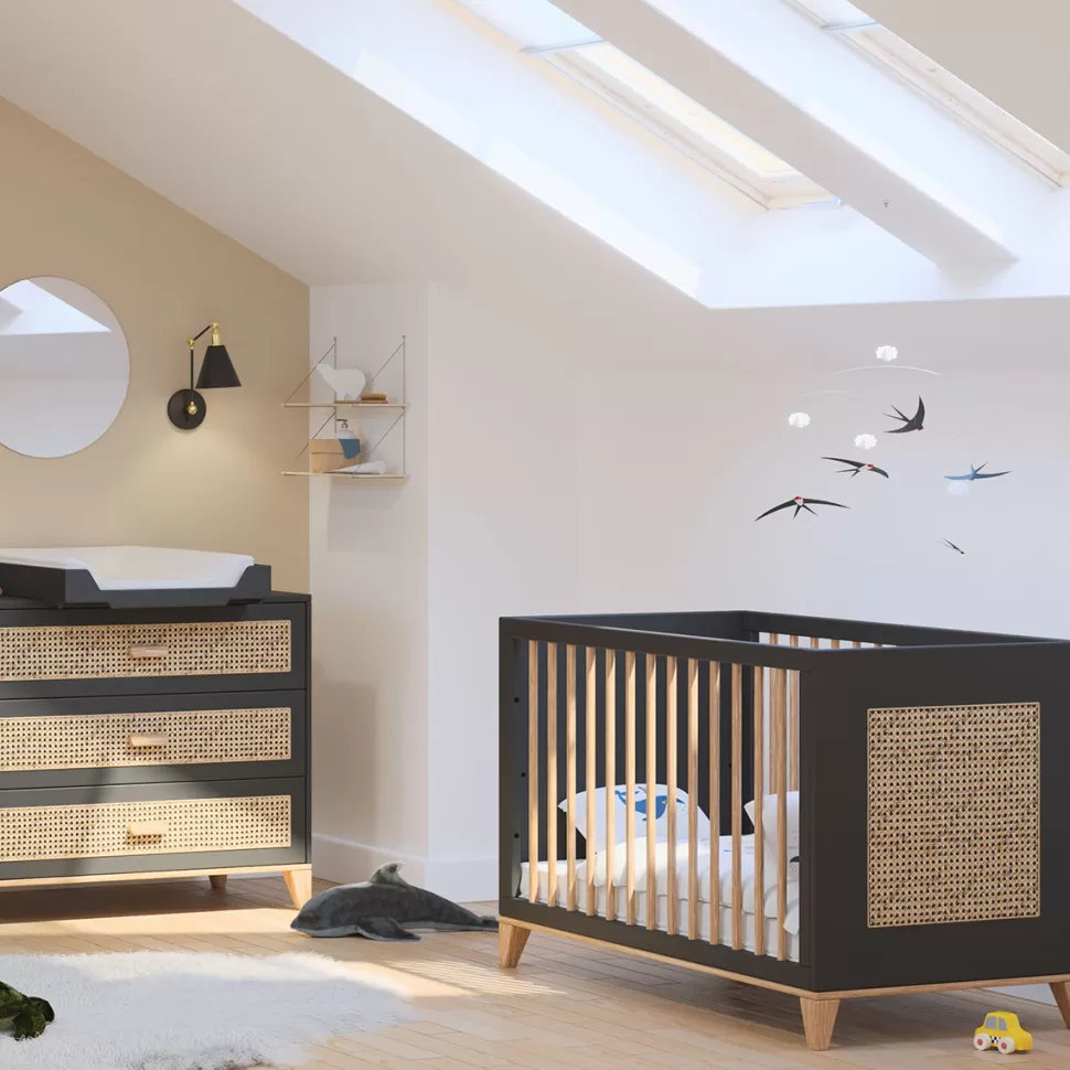Théo Meuble Bébé>Lit Bébé Evolutif en Rotin Nami Onyx - 70 x 140 cm