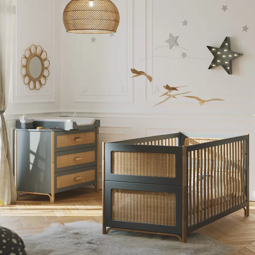 Théo Meuble Bébé>Lit Bébé Evolutif en Rotin Océania Silex - 70 x 140 cm