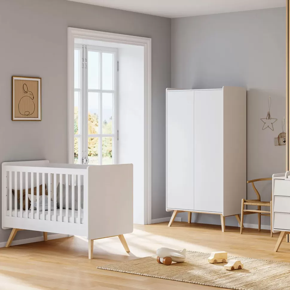Vox Meubles Meuble Bébé>Lit Bébé Evolutif Vintage Blanc et Chêne - 70 x 140 cm