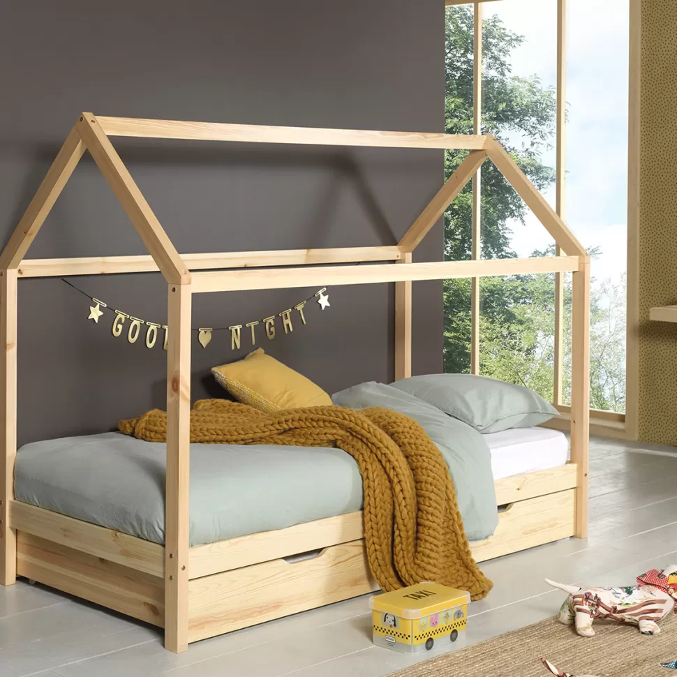 JAXX Meuble Bébé>Lit Cabane Dallas avec Tiroir Naturel - 90 x 200 cm