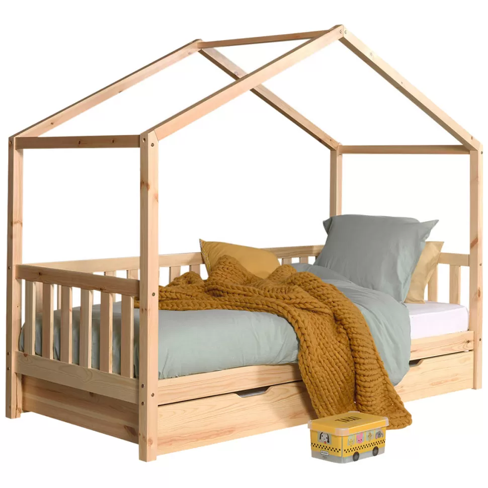 JAXX Meuble Bébé>Lit Maison Dallas avec Barrière et Tiroir Naturel - 90 x 200 cm