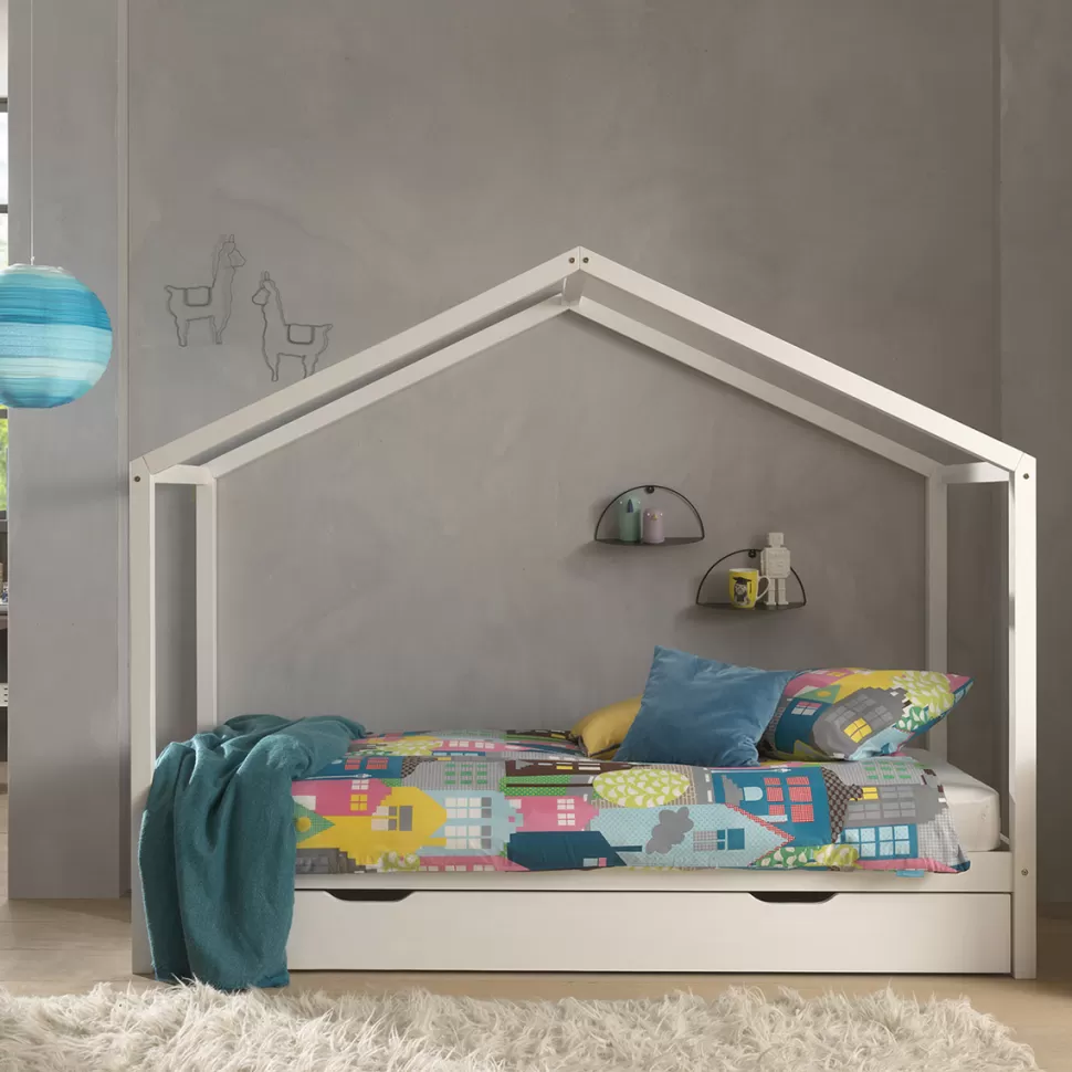 JAXX Meuble Bébé>Lit Maison Dallas avec Tiroir Blanc - 90 x 200 cm