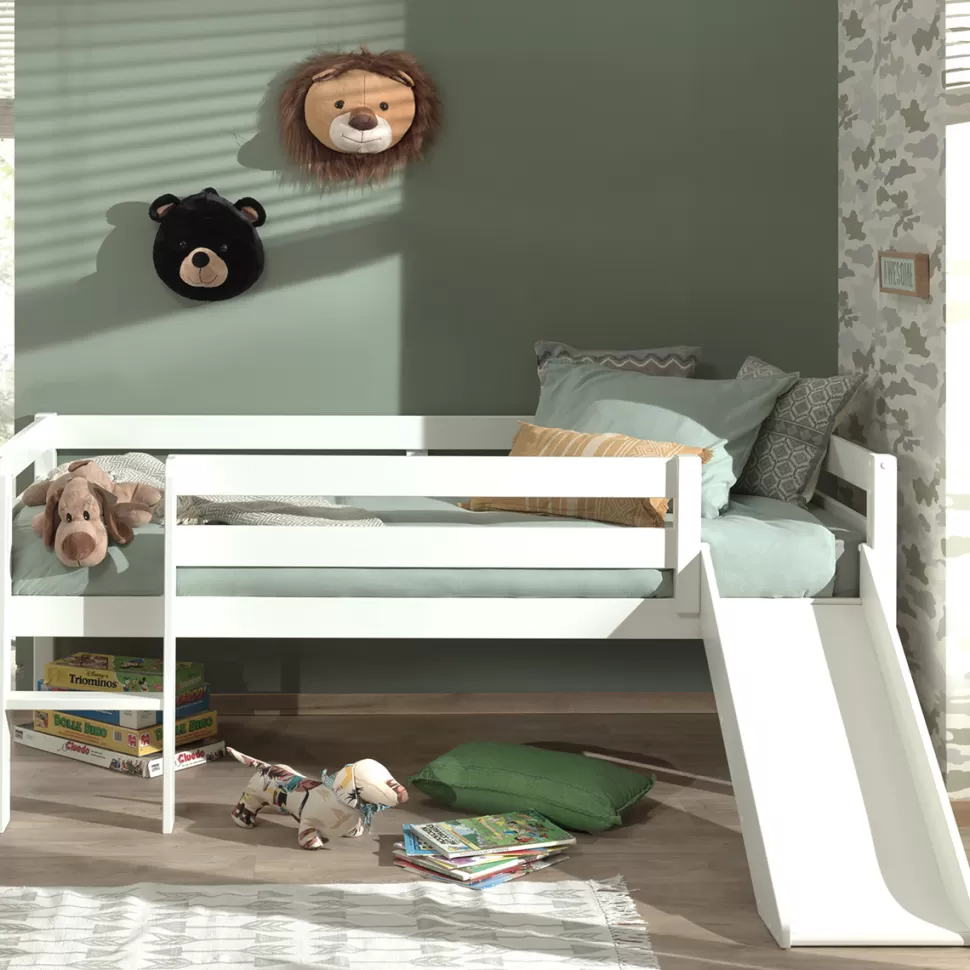 JAXX Meuble Bébé>Lit Mi-hauteur Pino avec Toboggan Blanc - 90 x 200 cm