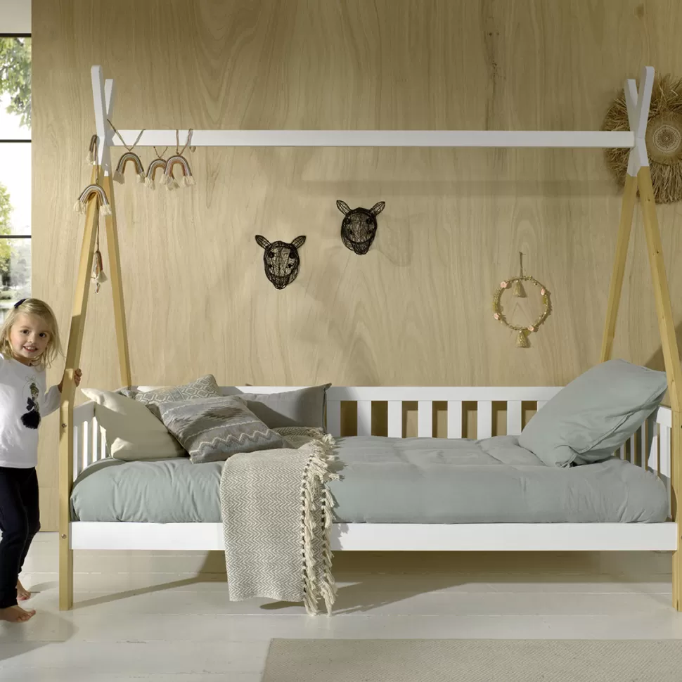 JAXX Meuble Bébé>Lit Tipi avec Barrière Blanc - 90 x 200 cm