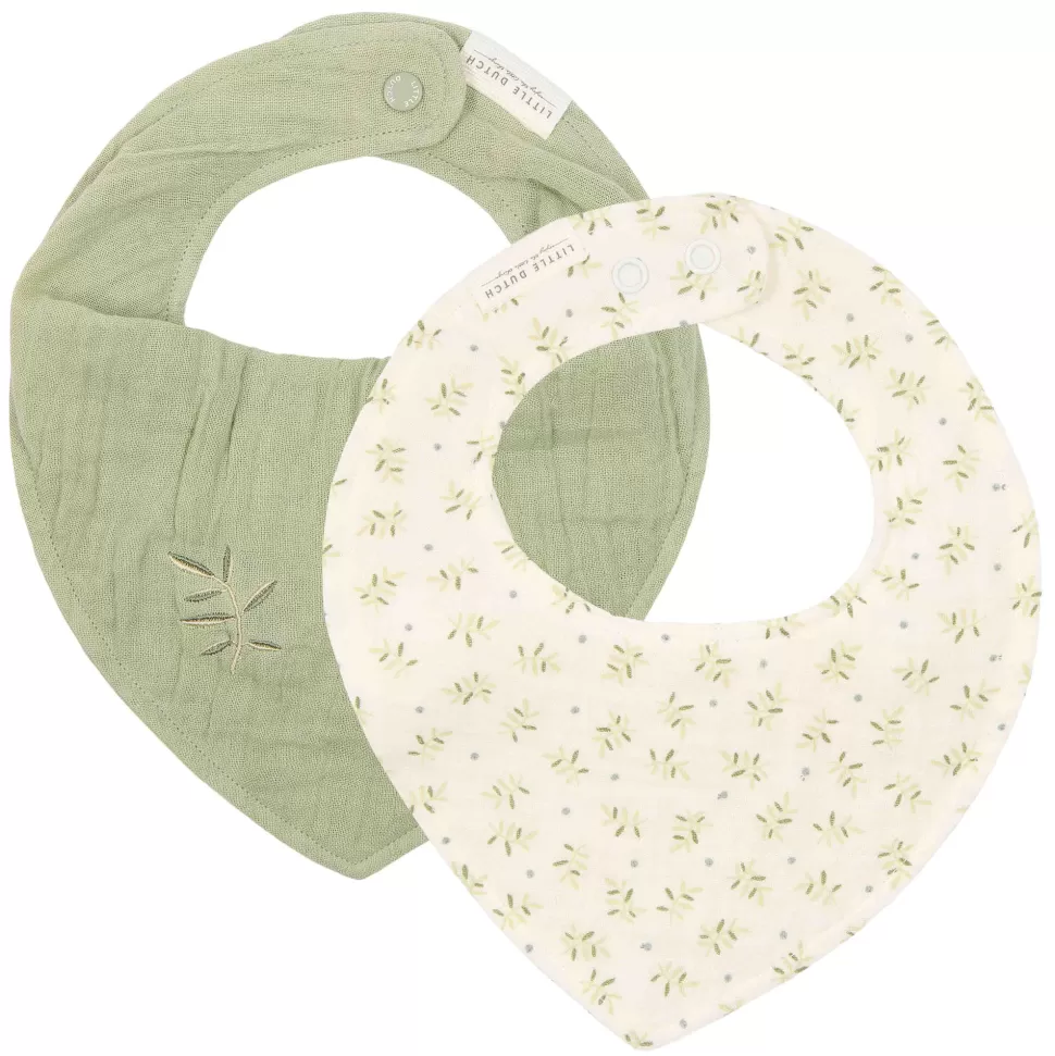 Little Dutch Bavoir | Repas>Lot 2 Bavoirs Bandana Essentials - Blueberry Leaves & Pure Sage