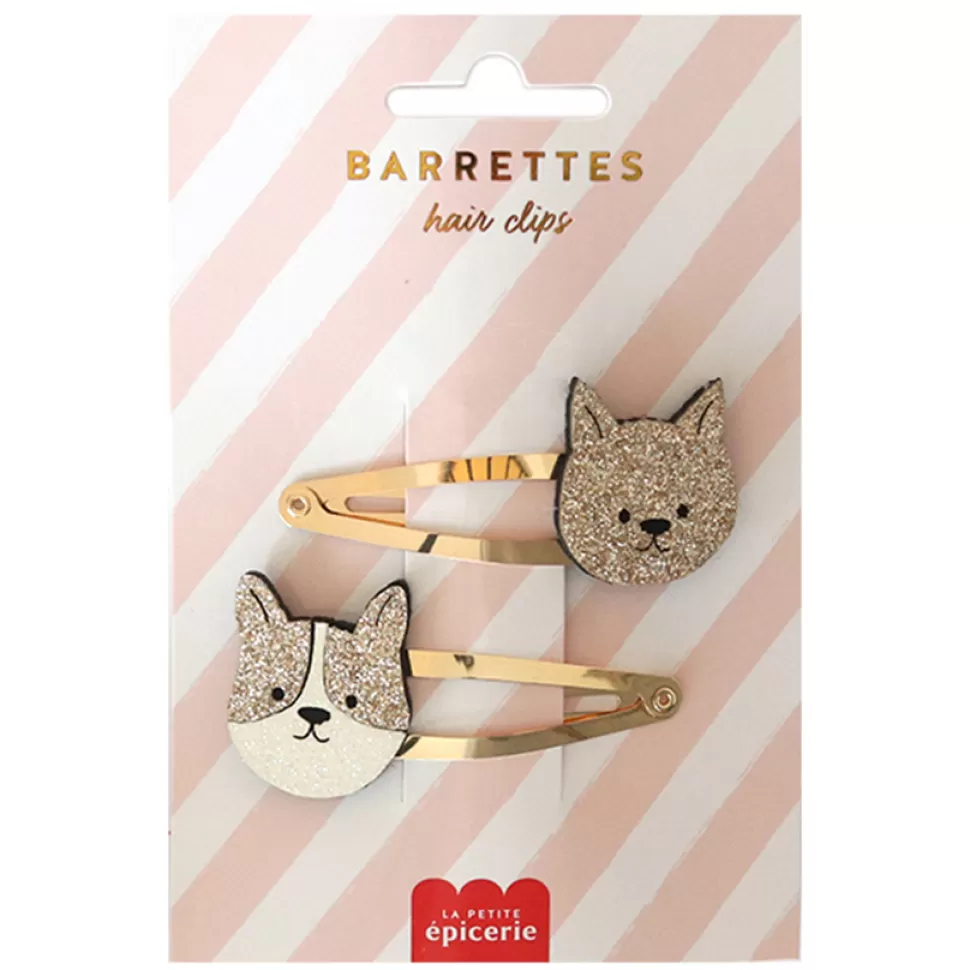 La Petite Epicerie Accessoires Bébé>Lot de 2 Barrettes Cheveux - Chien et Chat