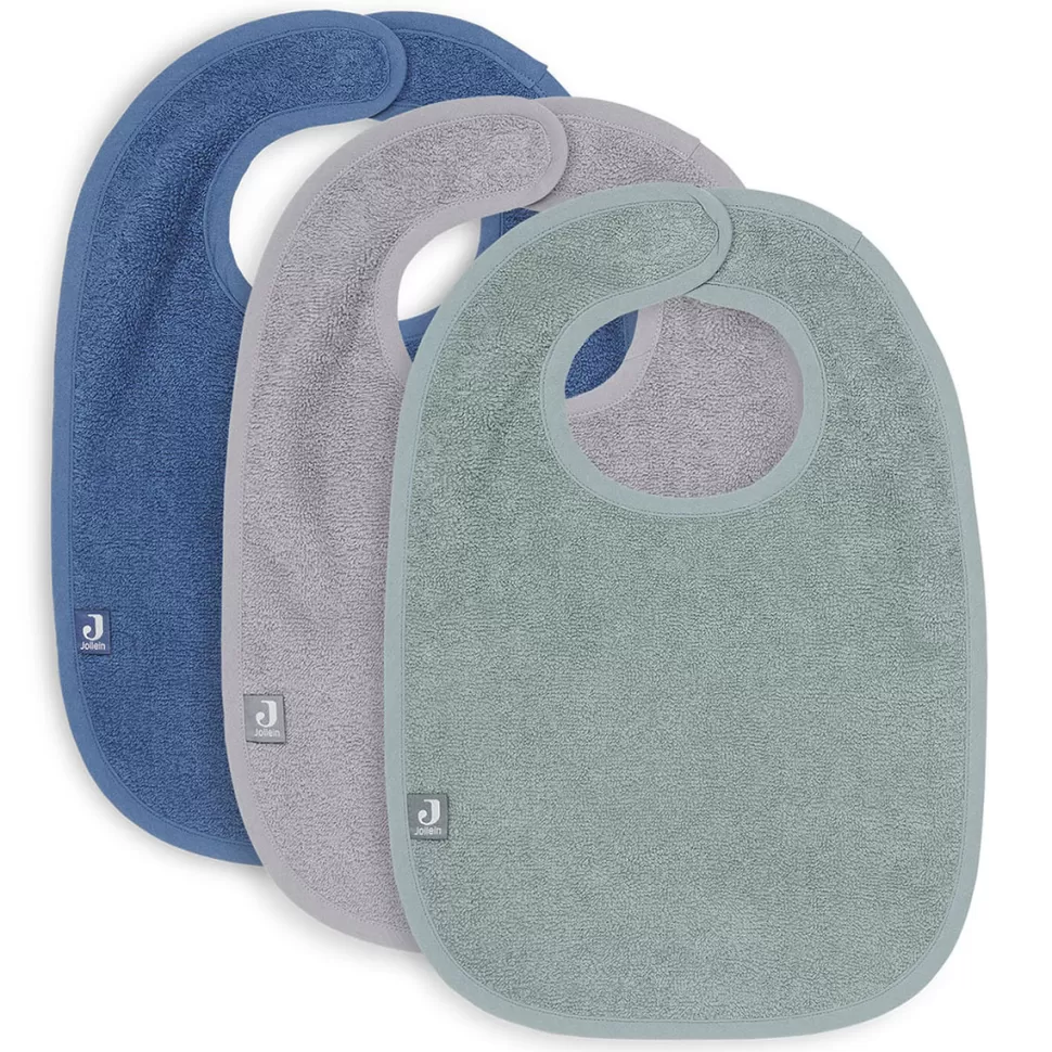 Jollein Bavoir Personnalisé | Bavoir>Lot de 3 Bavoirs - Ash Green Storm Grey & Jeans Blue