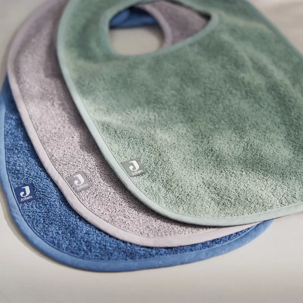 Jollein Bavoir Personnalisé | Bavoir>Lot de 3 Bavoirs - Ash Green Storm Grey & Jeans Blue