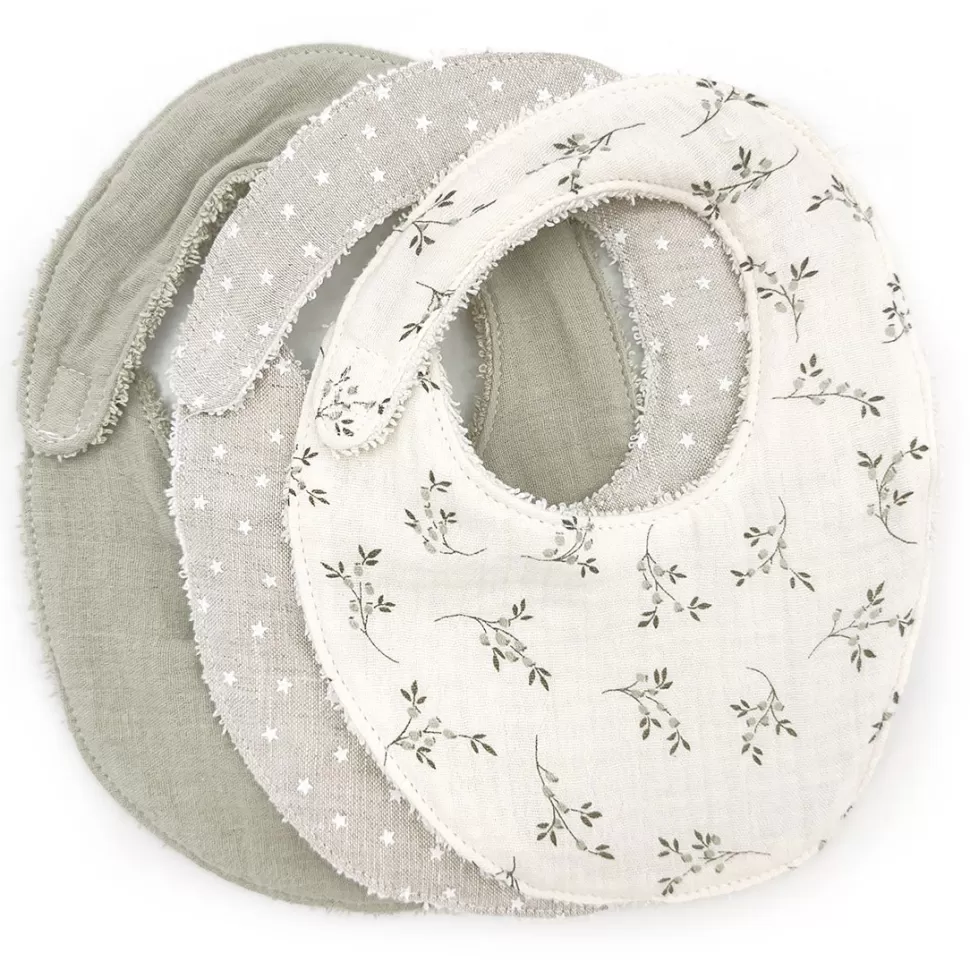 Babyshower Bavoir | Repas>Lot de 3 Bavoirs - Olive Bloom