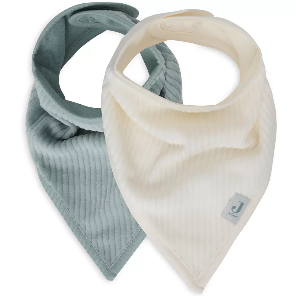 Jollein Bavoir | Repas>Lot de 2 Bavoirs Bandana Velvet Rib - Sea Green & Ivory
