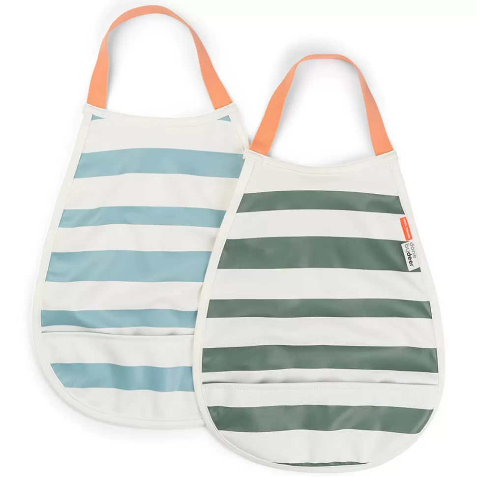 Done by Deer Bavoir>Lot de 2 Bavoirs Elastiques - Rayures Bleu et Vert