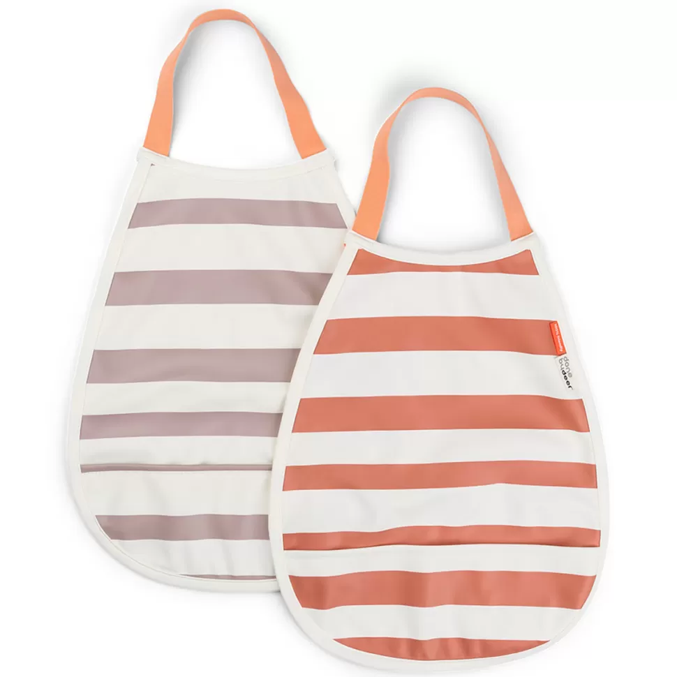 Done by Deer Bavoir>Lot de 2 Bavoirs Elastiques - Rayures Papaye et Rose