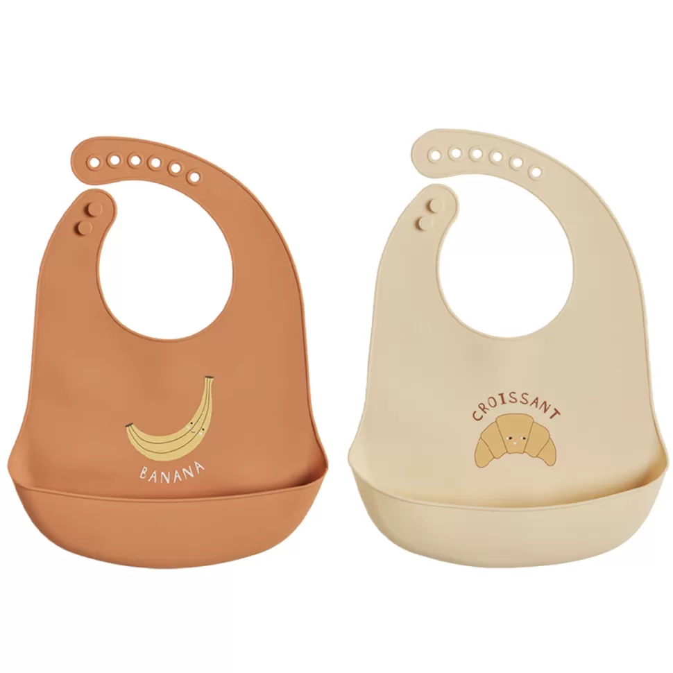 OYOY Bavoir>Lot de 2 Bavoirs en SIlicone - Caramel et Beige